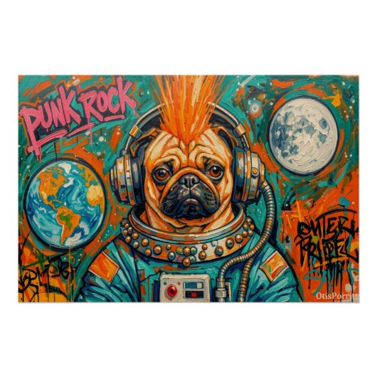 POSTER ASTRONAUTE CHIEN DE COMBAT PUNK ROCK 5 (Devant)