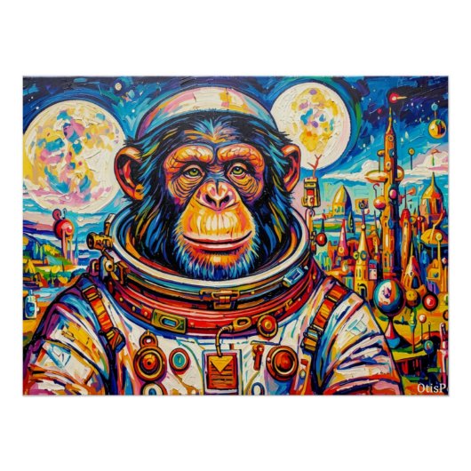 POSTER ASTRONAUTE-CHIMPANZÉ STEAMPUNK (Devant)
