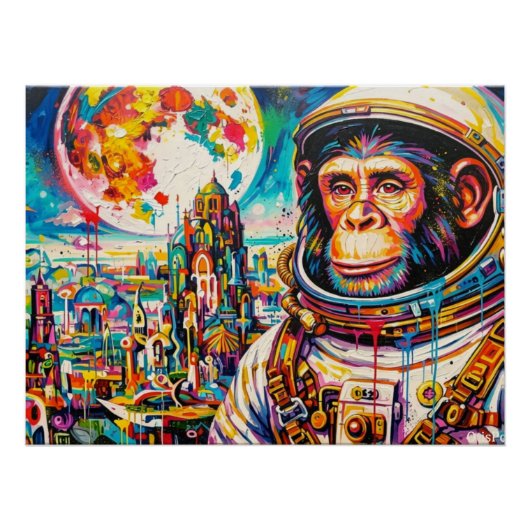 POSTER ASTRONAUTE-CHIMPANZÉE STEAMPUNK 3 (Devant)