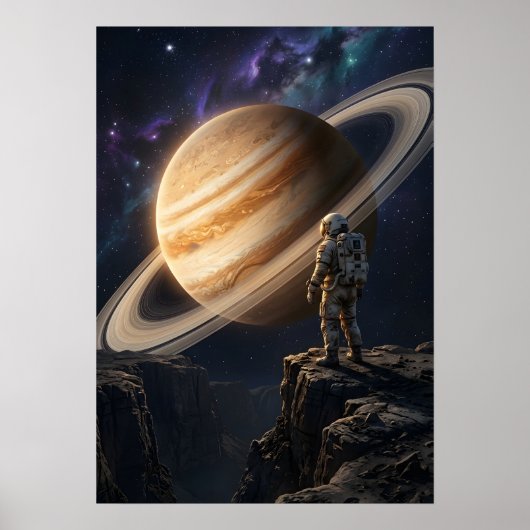 Poster Astronaute contemplant Saturne (Devant)