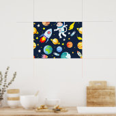 Poster Astronaute dans l'espace Planètes et Fusées Motif (Cuisine)
