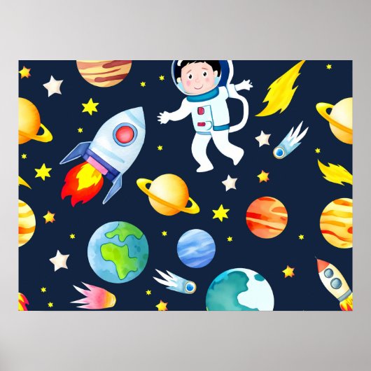 Poster Astronaute dans l'espace Planètes et Fusées Motif (Devant)