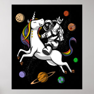 Poster Astronaute de l'espace chevauchant la licorne magi