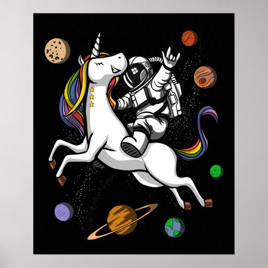 Poster Astronaute de l'espace chevauchant la licorne magi (Devant)