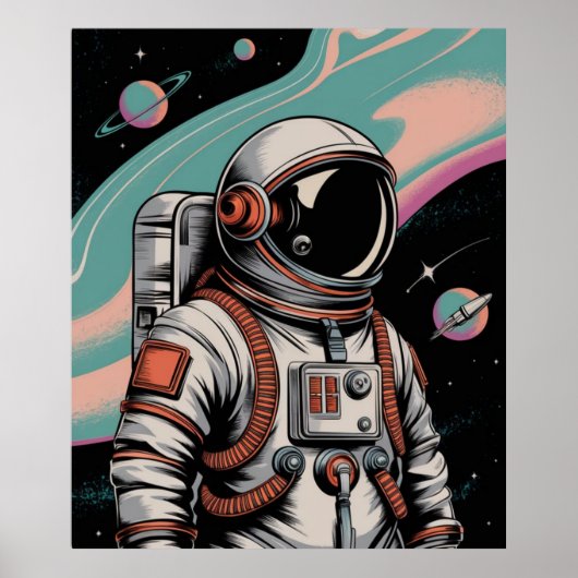 Poster Astronaute de l'espace vintage (Devant)