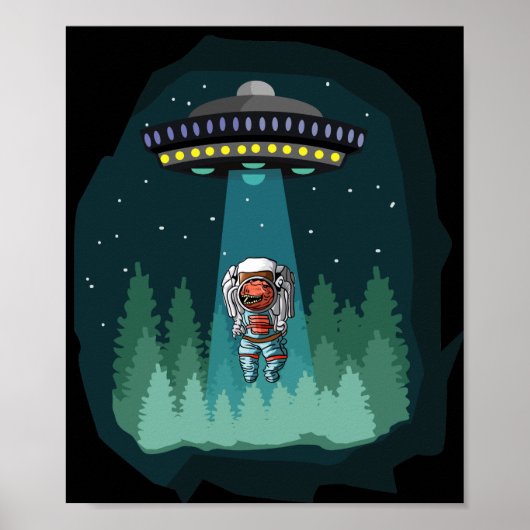 Poster Astronaute Dinosaure UFO T-Rex (Devant)