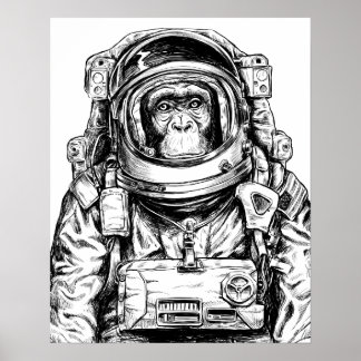 Poster Astronaute du singe tiré à la main