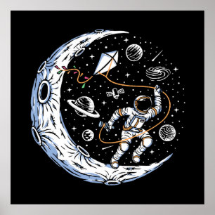 Poster Astronaute faisant voler un cerf-volant sur la Lun