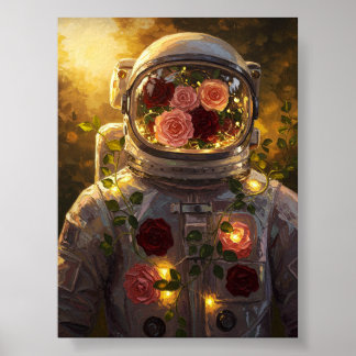 Poster Astronaute Floral | Peinture à l'huile surréaliste
