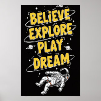Poster Astronaute Flottant dans l'Espace Rêveur Cosmique