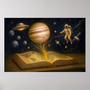 Poster Astronaute flotte d'un livre de contes cosmique