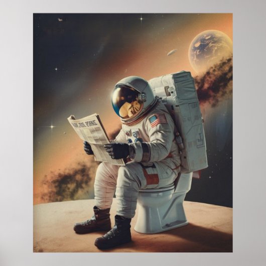 Poster Astronaute lit le journal (Devant)