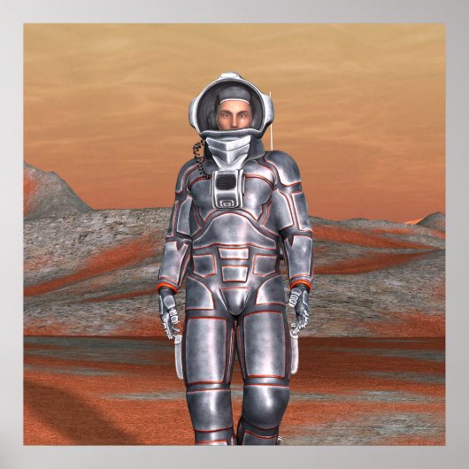 Poster Astronaute Mars - Explorateur spatial sur une plan (Devant)