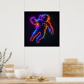 Poster Astronaute Néon Vibrant Flottant dans l'Espace Mur (Cuisine)