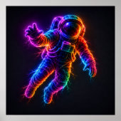 Poster Astronaute Néon Vibrant Flottant dans l'Espace Mur (Devant)