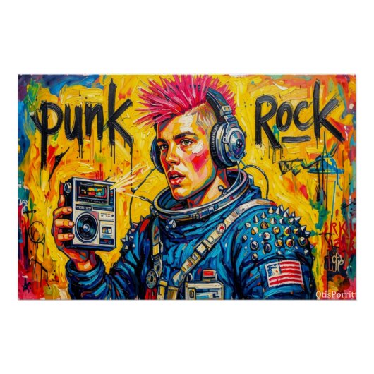 POSTER ASTRONAUTE PUNK ROCK (Devant)