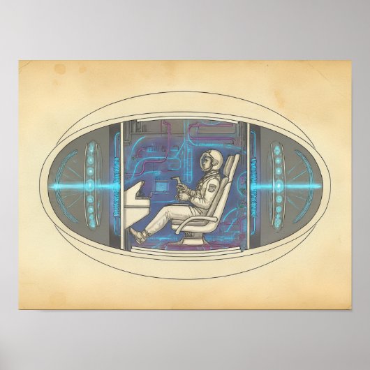 Poster Astronaute Rétro dans un PAN Futuriste (Devant)