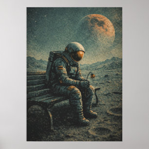Poster Astronaute Rétro-Futuriste, Art Abstrait Spatial d