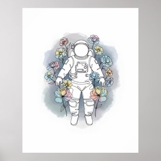 Poster astronaute simple une ligne art continu (Devant)