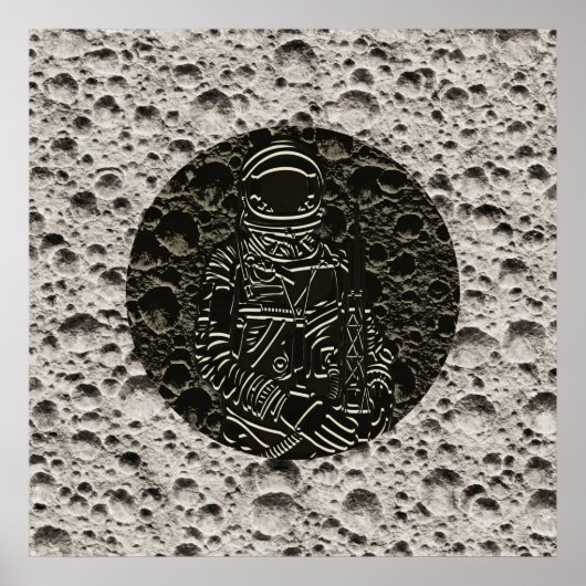 Poster Astronaute sur la Lune Espace Noir & Gris (Devant)