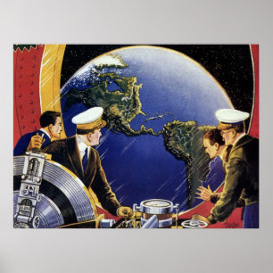 Poster Astronautes de la science-fiction vintage en orbit