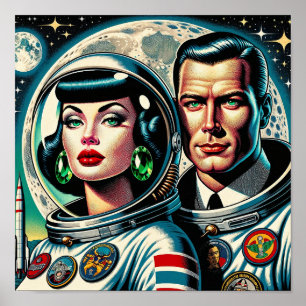 Poster Astronautes de l'espace rétro