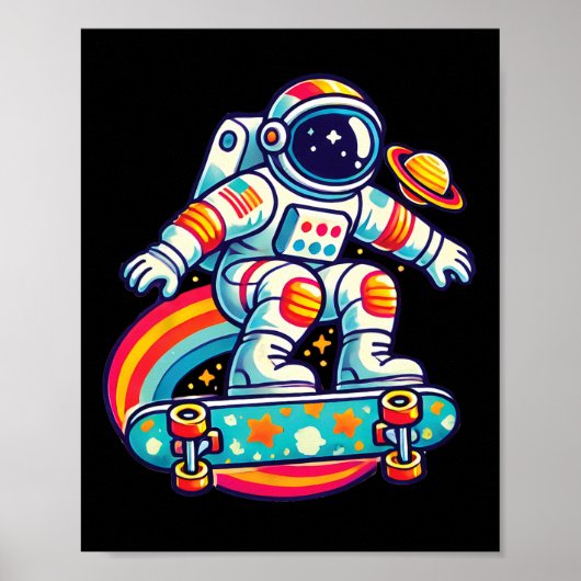 Poster Astronautes faisant du skateboard dans l'espace ak (Devant)