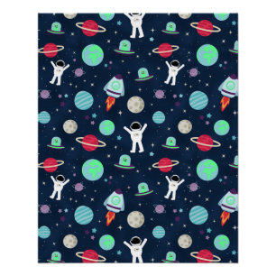 Poster Astronautes Planètes Fusées et Aliens