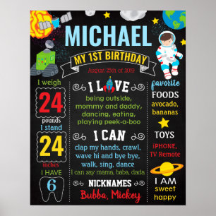Poster Astronauts Space Birthday chalk board