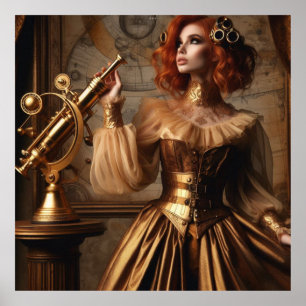 Poster Astronome en or victorien Steampunk