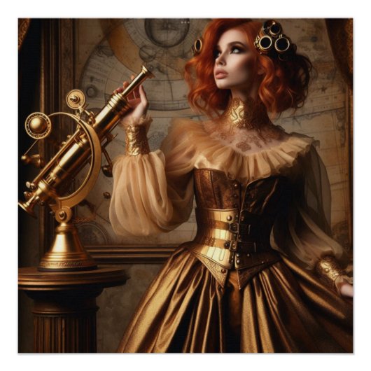 Poster Astronome en or victorien Steampunk (Devant)