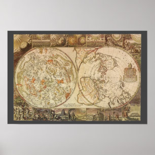 Poster Astronomie Vintage, Carte Planisphère Céleste