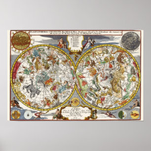 Poster Astronomie Vintage, Carte Planisphère Céleste