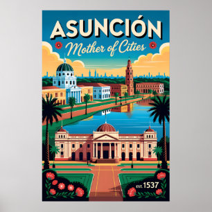 Poster Asunción Paraguay Ville Mère Rétro Vintage