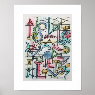 Poster Asymétrie-Art géométrique Bauhaus moderne aquarell
