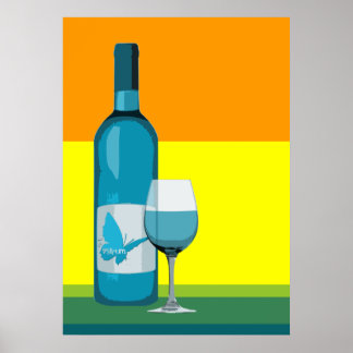 Poster asyrum : verre de vin pop et bouteille