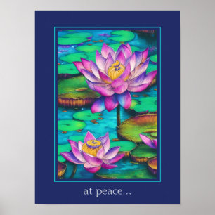 Poster at peace - Beautiful Pink Lotus Flower Scene
