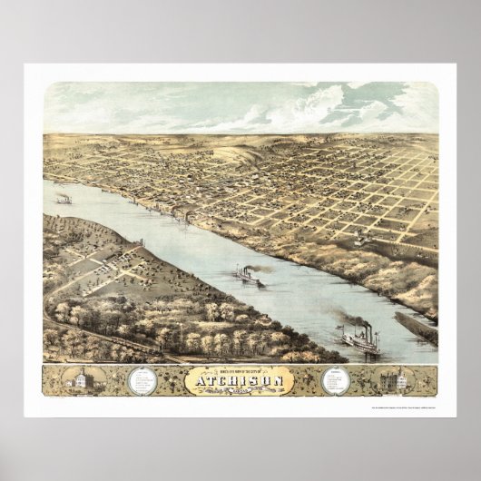 Poster Atchison, KS Carte panoramique - 1869 (Devant)