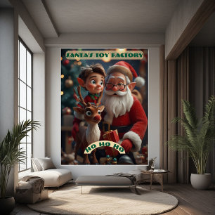 Poster Atelier de jouets de Noël vintage du Père Noël Elf