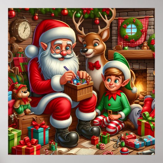 Poster Atelier de Père Noël de Noël festif (Devant)