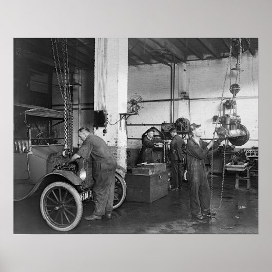Poster Atelier de réparation automobile, 1919. Photo vint (Devant)