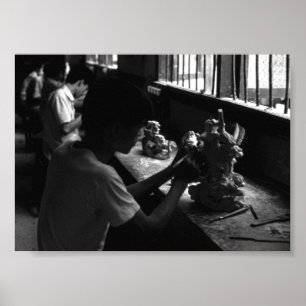 Poster Atelier de sculpture sur pierre vintage de Guilin