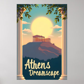 Poster Athènes Dreamscape : Voyage Rétro Du Milieu Du Siè