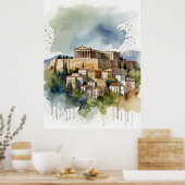 Poster Athènes Grèce aquarelle (Cuisine)
