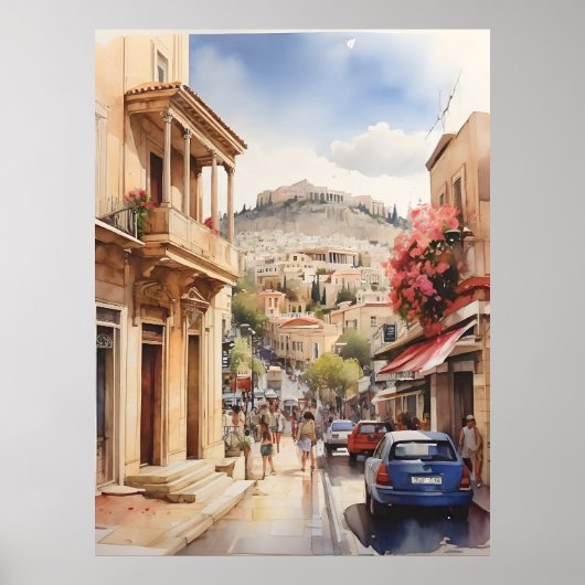 Poster Athènes Grèce aquarelle (Devant)