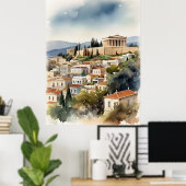 Poster Athènes Grèce aquarelle (Bureau à domicile)