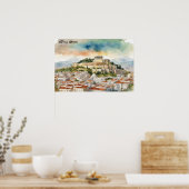 Poster Athènes Grèce aquarelle peinture Panorama (Cuisine)