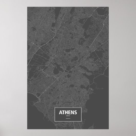 Poster Athènes, Grèce (blanc sur noir) (Devant)
