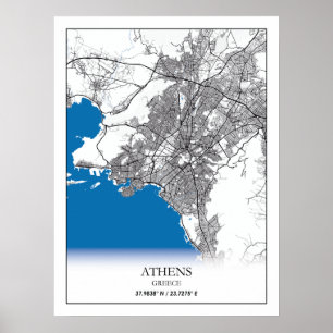 Poster Athènes Grèce City Plan Voyage Simple Minimal