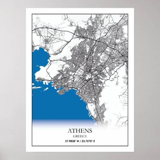 Poster Athènes Grèce City Plan Voyage Simple Minimal (Devant)